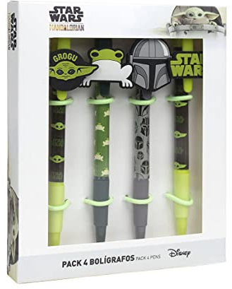 CCERDÁ LIFE'S LITTLE MOMENTS, Pack de 4 bolígrafos The Mandalorian, para fans de The Child, Licencia oficial de Star Wars