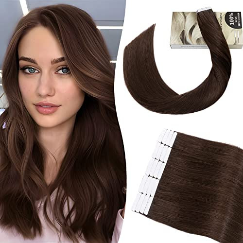 SEGO Tapes Echthaar Extension Echthaar Adhesive Klebeband 100% Menschliches Haarverlängerung Haar 20 Tressen 2.5 Pro Stück invisible Dunkel Braun #2 18(45cm)-50g