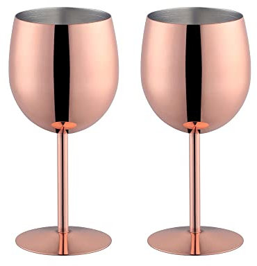 BISDARUN White Wine Glasses Set of 2 Red Wine Goblets 18/8 Stainless Steel 350ml Metal Goblet Glasses for Cocktail Champagne Whiskey Beer (Copper/Rose Gold)
