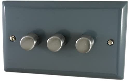 G&H SDG13 Spectrum Plate Dark Grey 3 Gang 1 or 2 Way 40-400W Dimmer Switch