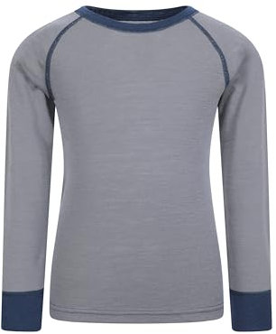 Mountain Warehouse Merino Kids Round Neck Thermal Baselayer Top – Long Sleeve, Lightweight, Antibacterial, Breathable & Quick Dry T-Shirt - Travelling & Outdoors Grey Kids Size 5-6 Years