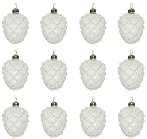 Christbaumschmuck Zapfen Glas 10cm 12er Set - Tannenzapfen Glaszapfen Christbaumkugeln Weihnachtsbaumkugeln Weihnachten - Weihnachtsbaumschmuck - weiß/klar gefrostet