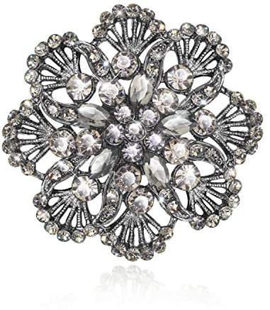 KristLand Broche Fleur Broche Vintage avec Paillettes en Cristal Noir Gothique Art Déco Bijoux Vêtements Party Cadeaux pour Femmes Hommes