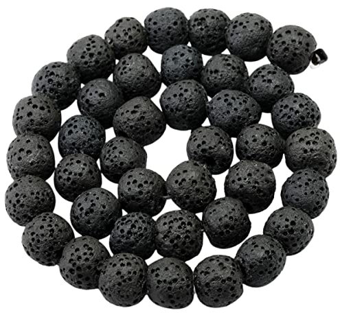 KYEYGWO 10 mm Runde Lavastein Perlen Strang für die Schmuckherstellung, Vulkangestein Lose-Perlen Halbedelsteine-Perlen Schmuck-Accessoires für DIY Design, Armband und Parfüm-Diffusor, Schwarz