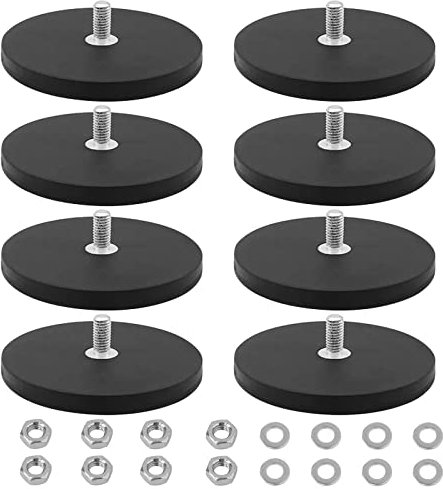 8 x Neodym Magnete Gummiert Ø 43mm Mit M6 Außengewinde, 10kg Haftkraft Magnetsysteme mit Gummimantelm, Gummi Runde Magnete mit Außen Gewinde für Schrauben Öse oder Haken (8)