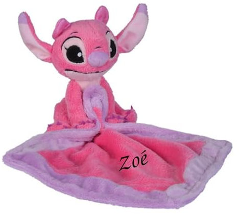 Doudou personnalisé Stitch Angel rose Peluche + mouchoir 40 cm