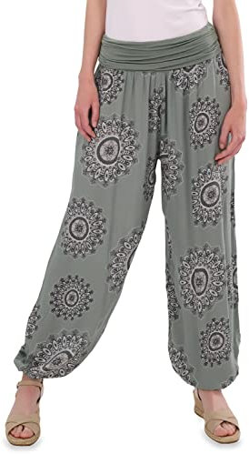 Malito - Damen Haremshose Orient Print aus Baumwolle - Leichte Stoffhose elastischer Bund - Aladinhose für Strand & Alltag - Pumphose für Frauen 7197 (Größe: 34-42 Oliv)