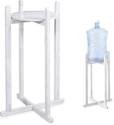 Pinkunn 27 Inch Wood Painted Water Dispenser Stand Jug Floor Plant Stand Modern Minimalist Wooden Jug Holder with 1 Round Shelf for 3 & 5 Gallon Water Crock and Bottles(White)