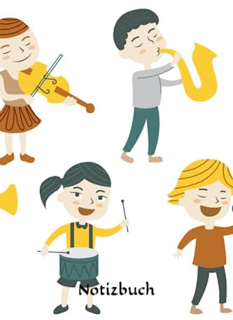 Notizbuch: Musikschule Notizbuch | 6x9 Zoll DIN A5 | 100 Seiten liniert | Kindermusik Notizheft | Musiker Tagebuch | Musiklehrer Schreibheft | Musizierende Kinder Geschenk
