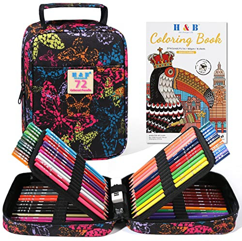 H & B 72 Buntstifte Set Bleistifte für Malbücher,Professionelles Buntstifte für Erwachsene,Zeichnen, Skizzieren und Ausmalen