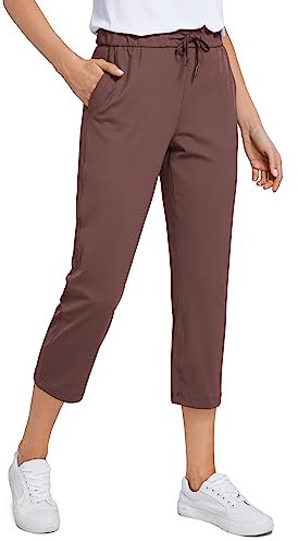 CRZ YOGA Damen Workout Sporthose Casual Freizeithose Jogger Hose Elastische Trainingshose mit Taschen - 58.4cm Taupe 40