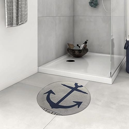 DHAEY Badezimmerteppich rutschfest Nautischer Strandhaus-Anker Weiß Waschbar Teppich rund Weich Flauschig Badteppich Weich Kurzflor Mikrofaser Badvorleger 60 cm