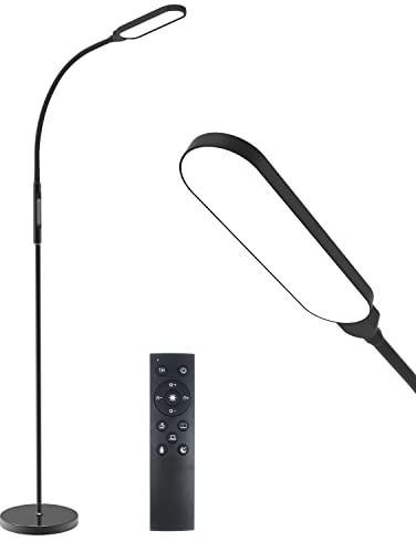 KALAHOL LED Floor Lamp, 360% Adjustable Gooseneck 15W Anti-Blue Light Damage Floor Lamp, Remote & Touching Control for Living Room Study Office 5 Colour Temperatures