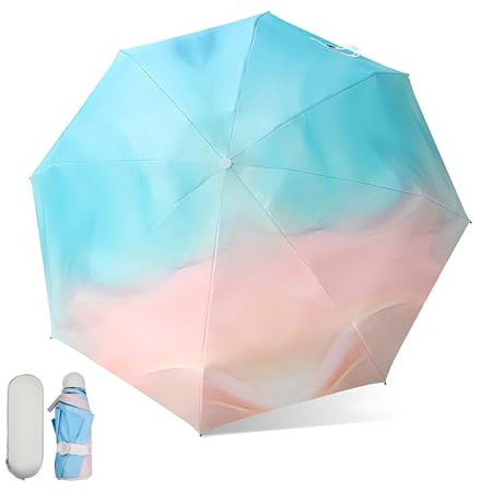 Vesaneae Parapluie Pliant avec 8 Côtes, Parapluie de Soleil, Mini Parapluie Protection Anti-UV Portable avec Boîte à Capsules, Mini Parapluie de Poche Résistant au Vent Parapluie pour Femme (D)