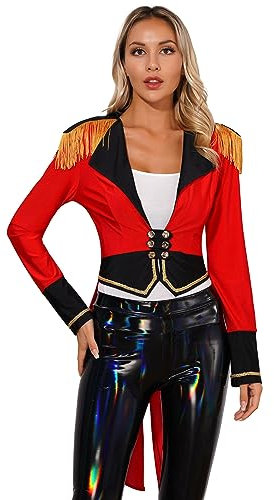 Aiihoo Womens Ringmaster Costume Jacket Halloween Circus Showman Ladies Victorian Steampunk Tailcoat Clubwear Red L