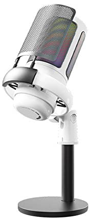 Louttary Computer Recording Microphone RGB Lighting Capacitor Microphone Gaming Microphone White