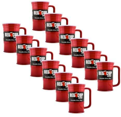 Rote Bier-Partybecher, Set mit 12 Bechern, Partybecher, ideal für Erwachsene, wiederverwendbares Trinkzubehör, Geburtstagsparty, Camping, Reisen, Outdoor, langlebig und unzerbrechlich, BPA-frei,