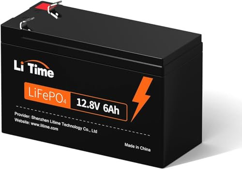 LiTime Batterie LiFePO4 12V 6 Ah 76,8W Rechargeable au Lithium avec BMS 6A, 4000 Cycles Profonds, Faible Auto-décharge, Pour Détecteur de Poissons, Lumière LED, Caméra de Surveillance, Jouet