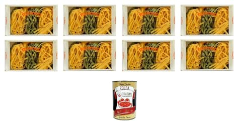 Italian Gourmet Pasta all'uovo Paglia e Fieno N°105, 8 x 250g Eiernudeln | Sfoglia ruvida e colore bicolore; für traditionelle Gerichte mit Saucen, Gesamtnettogewicht 2 kg + Kostenlos Polpa 400g