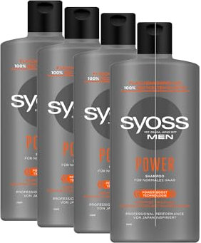 Syoss Shampoo Men Power (4x 440 ml), kräftigendes Herren Shampoo mit Koffein & Power-Boost Technologie stimuliert die Haarwurzeln, Haar Shampoo für normales Haar
