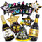 9 Stück Silvester 2025 Folienballon, Luftballons Neujahr mit Champagner Stern, XXL Happy New Year Ballons, Silvester Deko 2025, Schwarz Gold Silvesterparty 2025 Deko, Neujahr Helium Ballons