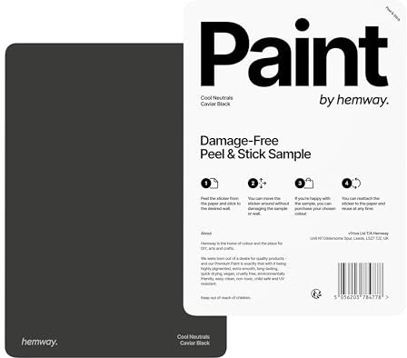 Hemway - Peel & Stick Sample for Our Premium Chalk Paint - Caviar Black | A5 Damage-Free, Accurate Colour Swatch | Easily Test Our Chalky Matt Shabby Chic Finishes for Interior Furniture & Walls