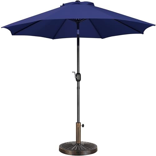 Yaheetech 2.3m Garden Parasol Umbrella Patio Table Umbrella Outdoor Tilting Crank & Handle Parasol with 14kg Resin Base Stand Navy Blue