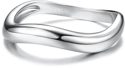 Adramata Ring Silber 925 Damen 14K Vergoldet Verlobungsring Eheringe Engagement Ringe Frauen Gewellter Stapeln Daumenring Einfache Band Ring, Gold/Silber Versprechen Ringe Schmuckgeschenke,S5