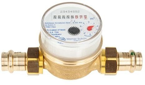 Einstrahlzähler ETK Kombi-Set (Kaltwasser) bis 30 Grad Länge 80 mm, inkl. Verschraubungen mit Pressanschluss 18 mm