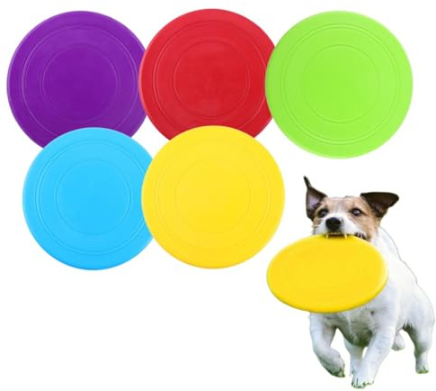GYWHOOFT 5 Stück Hunde Frisbees, Hundespielzeug Frisbee, Gummi Frisbee, Training Hundespielzeug Set für Hundetraining, Werfen, Fangen, Spielen, interaktiver Spaß im Freien(17.5 cm)