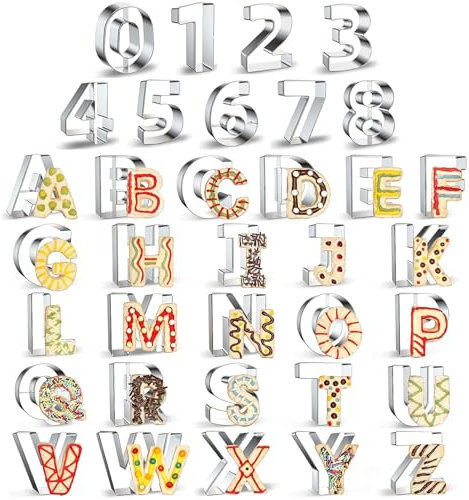Ausstecher Buchstaben Edelstahl, 36 Stück Tortenschaber,Buchstaben Und Zahlen Ausstecher, Kekse Ausstechform, Edelstahl Ausstechformen, für Ostern Backen Kuchen Keks Dekoration