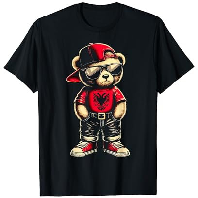 Vertrau mir Bruda Albanischer Teddybär Albanien Flagge Outfit Street T-Shirt Unisex Kinder Schwarz Klein