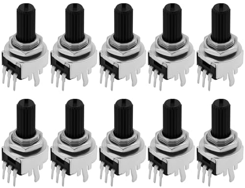 The Lord of the Tools Logarithmisches Potentiometer, 9 mm, 100 K Ohm, 6 mm gerändelter Schaft, 25 mm Schaftlänge für Leiterplatten- oder Schalttafelmontage, Verwendung mit Kommunikationsgeräten,