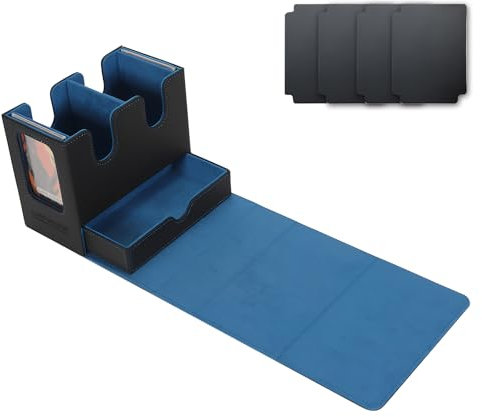 MTG Commander Deck Box, 3 in 1 Magnetische Karten-Vitrine mit 2 Fächern, Magic the Gathering Deck Box mit Würfelablage, hält 200 Karten mit Doppelärmeln (Schwarz+Blau)