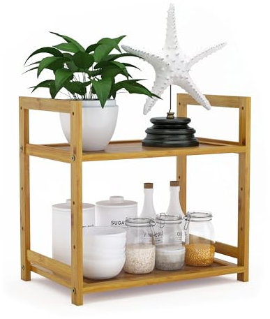 FEXPLENDID estantería almacenamiento cocina, mueble de baño bambú, 35,5 x 35 x 24 cm, cocina accesorios, almacenamiento especias, estante almacenamiento madera para salón, oficina (B-2tier35)