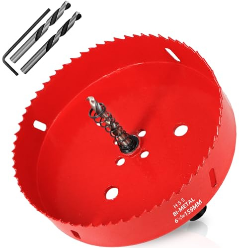 KACNON Scie Cloche Bi-métal 159 mm, M42 HSS Bimétallique Scie Trèpan, avec Adaptateur de Tige Triangulaire et Foret de Centrage, pour le Bois, Métal Mou, Plastique, Verre, Carrelage, Céramique