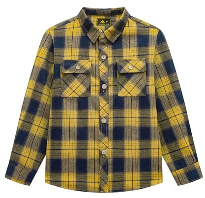 SwissWell Chemise Enfant à Carreaux Manche Longue Garçon en Flanelle Boutonnée T-Shirt Classics Sweat Shirt Jaune M