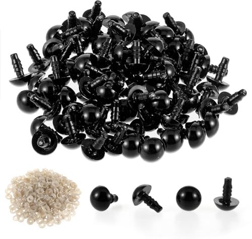 Sicherheitsaugen für Häkeltiere, 300 Stück Sicherheitsaugen 10mm Augen für Häkeltiere mit Unterlegscheiben Schwarz Safety Eyes Puppenaugen Kunststoff Knopfaugen für Puppe Plüschtier Basteln