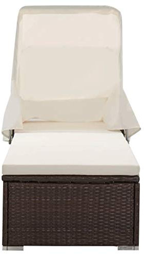 HETFTJN Liegesessel Gartenliegen Strandkorb Gartensessel Outdoor - Sonnenliege mit Dach und Kissen Poly Rattan Braun für Garten Outdoor Balkon Camping