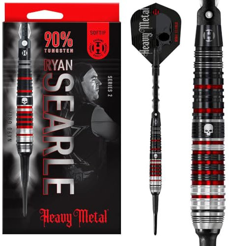 Harrows Ryan Searle Heavy Metal Serie 2 Spieler-Dart-Set | Professionelle Darts 90% Wolfram Soft-Tip | Alle Gewichte Pro Darts | 10-teiliges Set mit Carbon ST Midi Schäften & Signatur-Flights (18g)