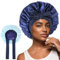 Abeillo Seidenhaube zum Schlafen, Doppellagige Satin Schlafhaube mit Bindeband, Nachtmütze Haarhaube, Wendbare Satin Schlafkappe für Damen und Mädchen Lockiges Haar, Zopf (Blau+Hellblau)