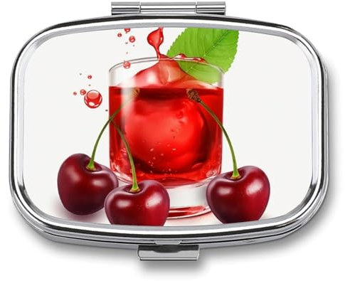 Cherry Juice Pill Box for Pocket Square Pill Box 2 Compartment Decorative Portable Travel Pill Holder Tablet Vitamin Organizer Mini Pill Case