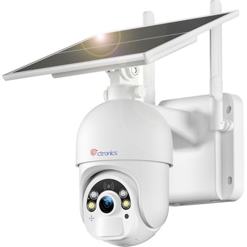 Ctronics 5MP Überwachungskamera Aussen mit 6W Solarpanel, Farbige Nachtsicht mit Spotlight, Solar WLAN Kamera Über PC/Smartphone, FTP/Cloud/128GB TF Kartenspeicher, 2.4GHz WiFi, PIR Personenerkennung