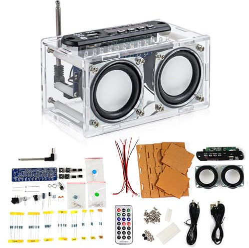 Heemol DIY Lautsprecher Bausatz, Bluetooth Verstärker & Lötbausatz für Radio 87.5-108 MHz mit LCD Display, Spektrum-Anzeige und Fernbedienung Lötübung für Elektronik.