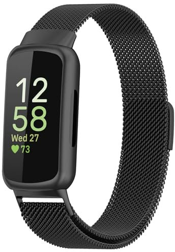 YOOUMI Strap Compatible with Fitbit Inspire 3 Straps for Women Men, Stainless Steel Magnetic Strap, Adjustable Wristband for Fitbit Inspire 3 Fitness Tracker, Black