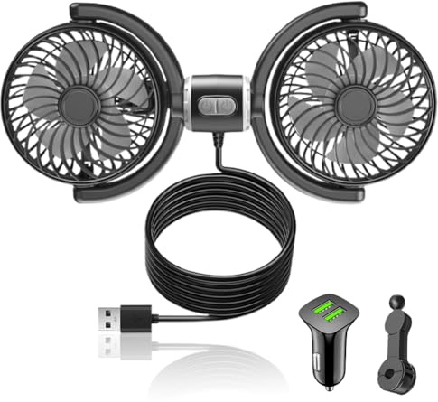 FOGARI Auto USB Ventilator Rücksitz,360 ° drehbar Autositz-Ventilator,3 Geschwindigkeiten separate Steuerung Auto-Kühlung Fan, USB AutoVentilator für Fahrzeuge SUV RV