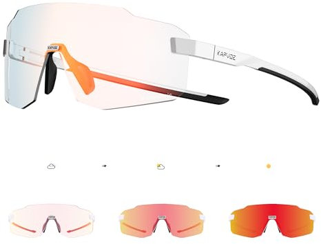 KAPVOE Photochromatische Selbsttönend Fahrradbrille für Herren Damen Klar Rennrad Brille MTB Sportbrille Radbrille UV400 Schutz Randlose Transprante Gläser für Outdoorsports K341