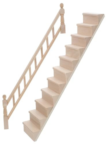 Gatuida Holzhandlauf Für Treppen Miniatur Treppe Mit Handlauf Puppenhausleiter Möbelzubehör Für Fee Bausatz Für Spielhaus Modell Dekor Aus Holz Unvollendete Treppe Zubehör Spielzeug