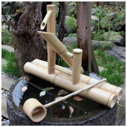 JYHHGDS Fontana d'Acqua in bambù con Kit Pompa, Fontana d'Acqua per Esterni e Interni, Fontana in bambù con Paesaggio in Stile Giapponese, Fatta a Mano
