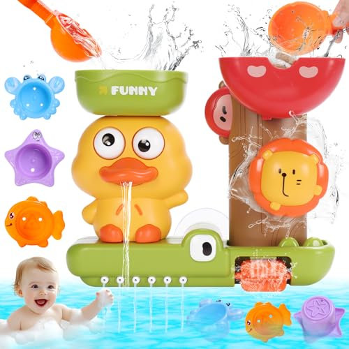 Venditer Juguetes Bañera Bebe 1 2 3 Año, Juguetes Baño Bebe, Juguetes Piscina Niños Bebé, Juguetes de Agua 1 Cuchara & 3 Tazas Apilables de Animales Juego Niños Niñas, Juegos Bebes 6-12 Meses